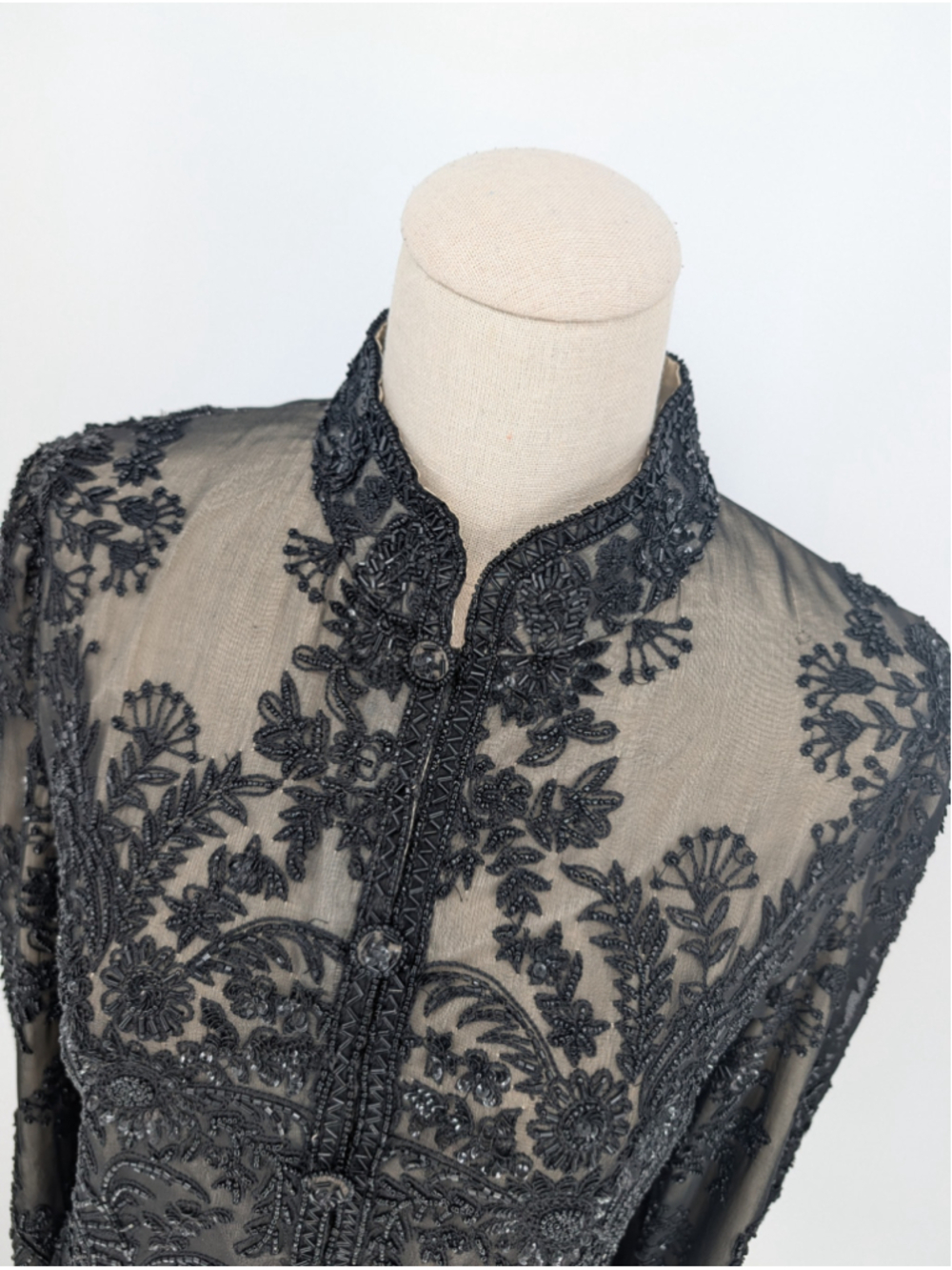 Vintage Adrianna Papell Evening Black Beaded Silk Jacket 90s Size L Y2K Formal - Picture 3 of 16